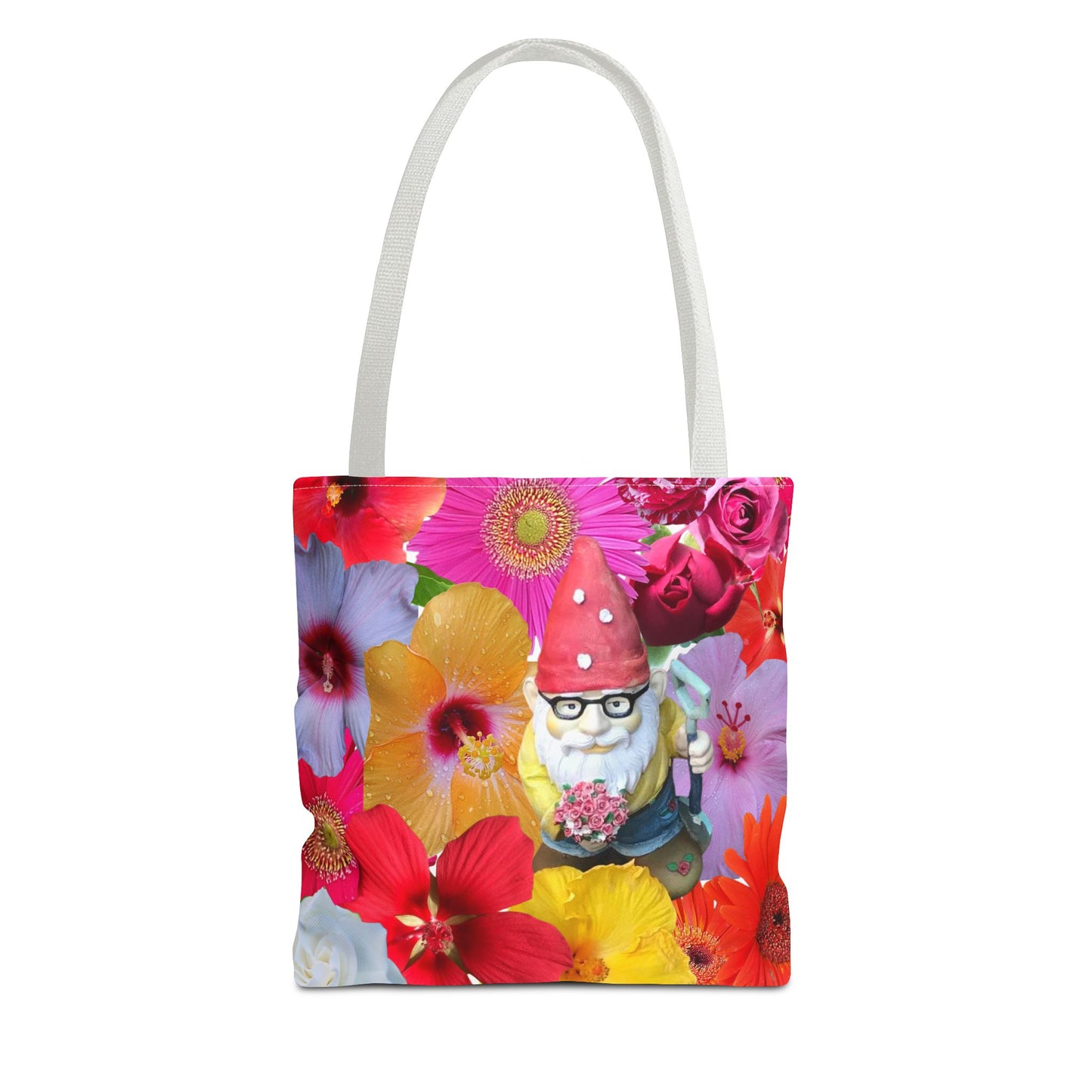Whimsical Floral Gnome Tote Bag, Colorful Shopping Bag, Garden Lover Gift, Eco-Friendly Tote, Summer Vibes, Unique Birthday Present