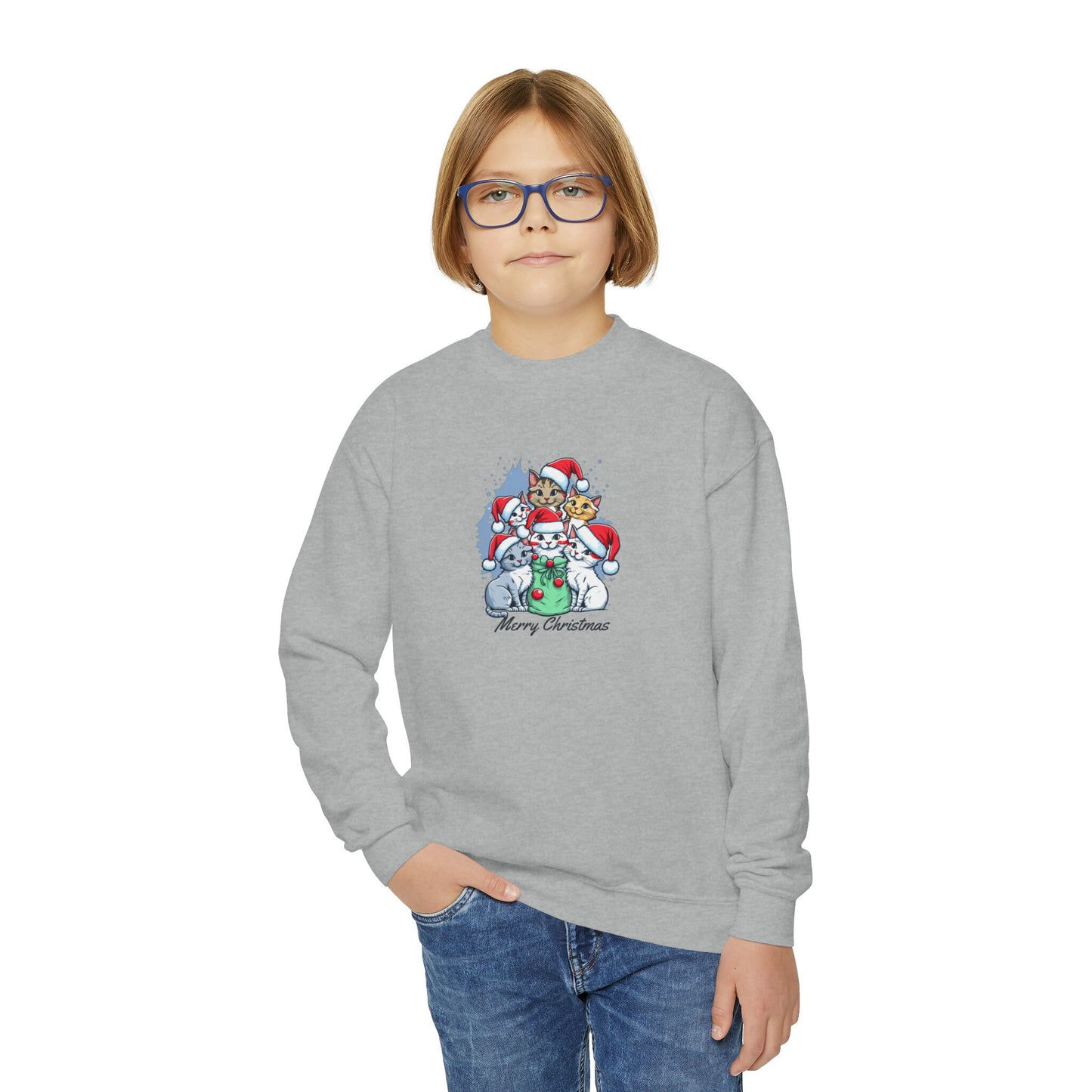 Cat lover christmas, cute cat christmas sweatshirt,  cat sweat shirt, christmas cats shirt, Youth Crewneck Sweatshirt