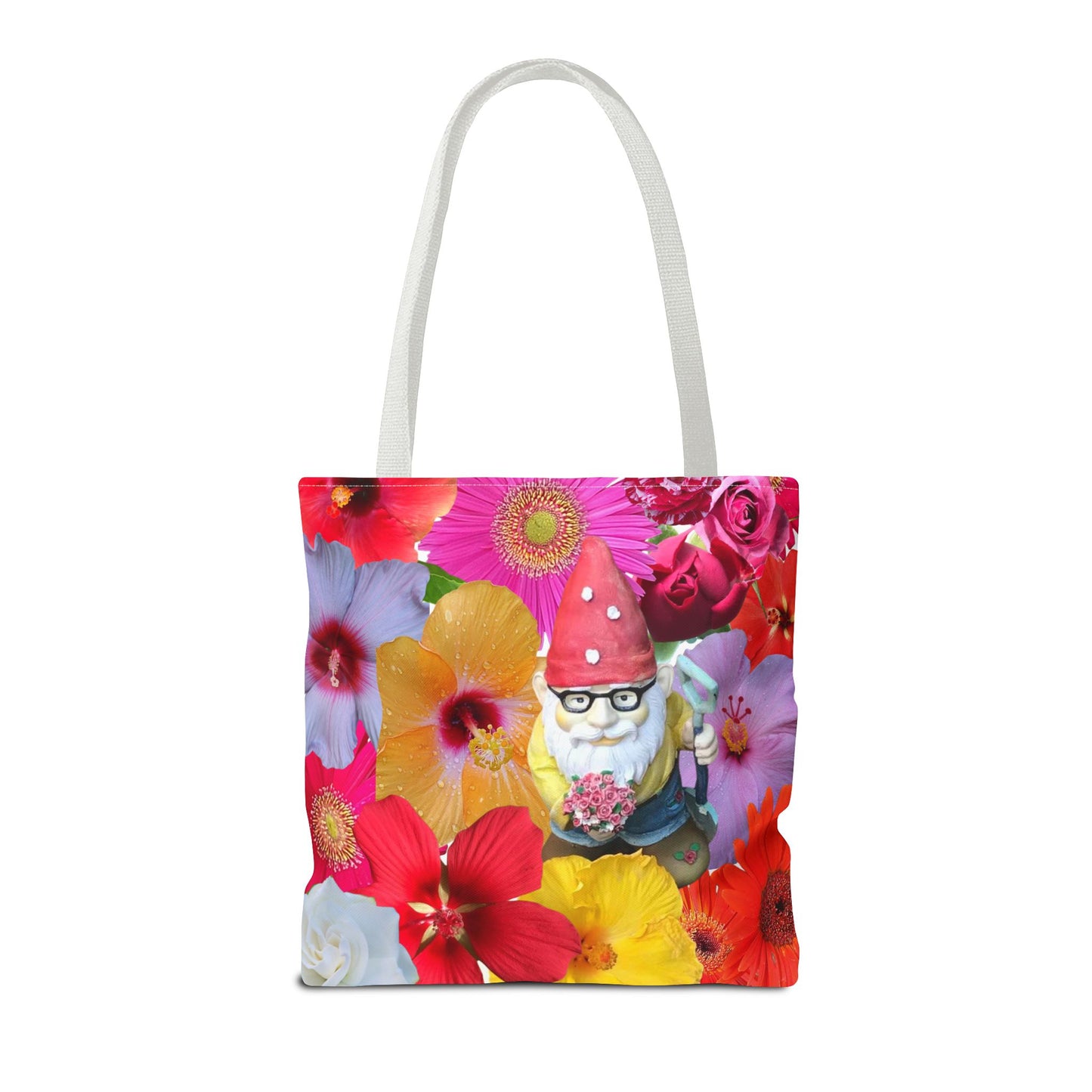 Whimsical Floral Gnome Tote Bag, Colorful Shopping Bag, Garden Lover Gift, Eco-Friendly Tote, Summer Vibes, Unique Birthday Present
