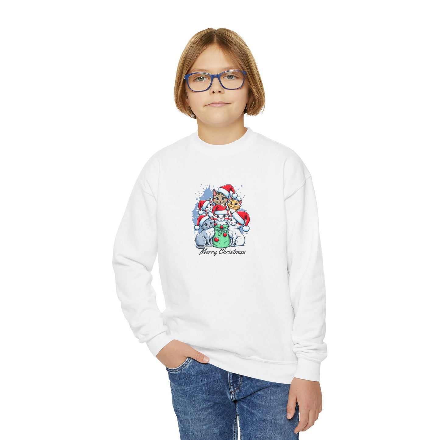 Cat lover christmas, cute cat christmas sweatshirt,  cat sweat shirt, christmas cats shirt, Youth Crewneck Sweatshirt