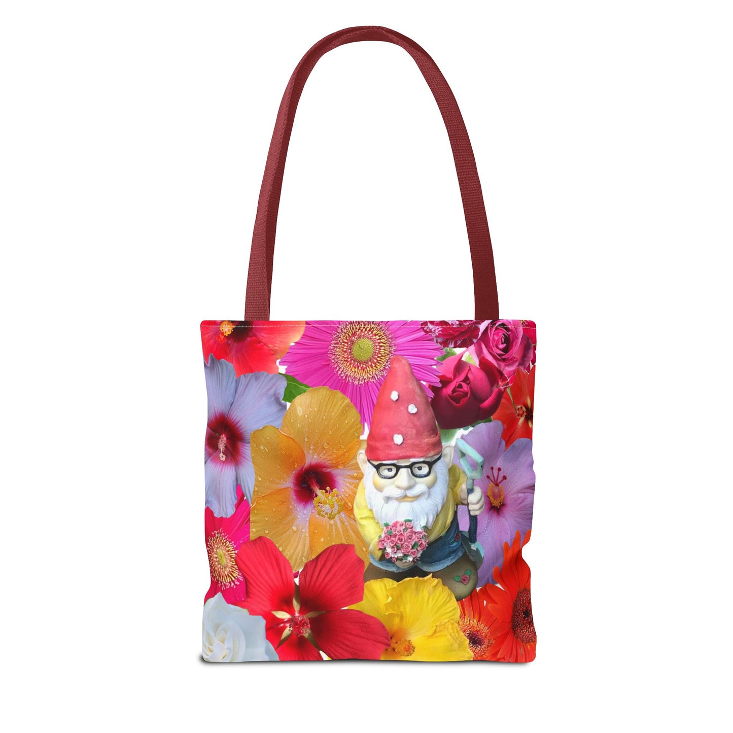 Whimsical Floral Gnome Tote Bag, Colorful Shopping Bag, Garden Lover Gift, Eco-Friendly Tote, Summer Vibes, Unique Birthday Present