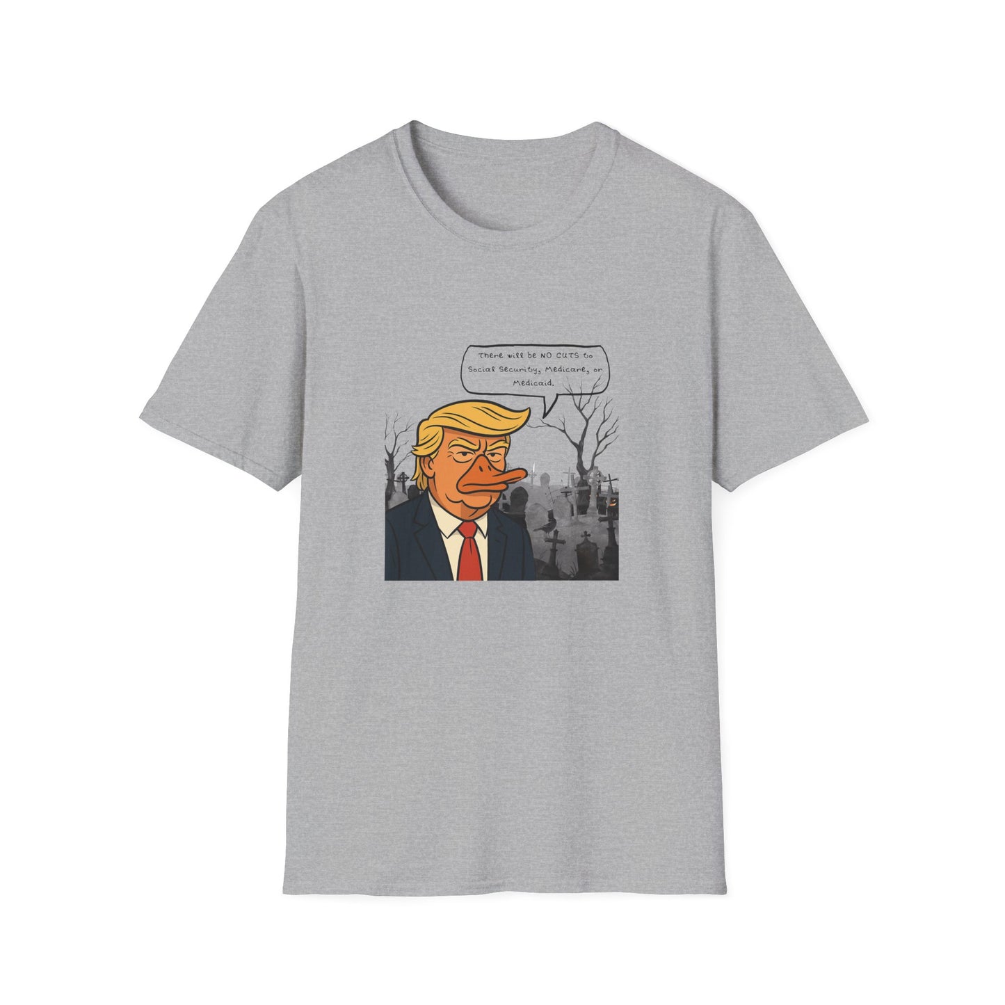 Duckbill Trump Unisex T-Shirt, Satirical Political Tee, Funny Trump Duck Shirt, Humorous Trump Parody Top, Softstyle Tee for Trump