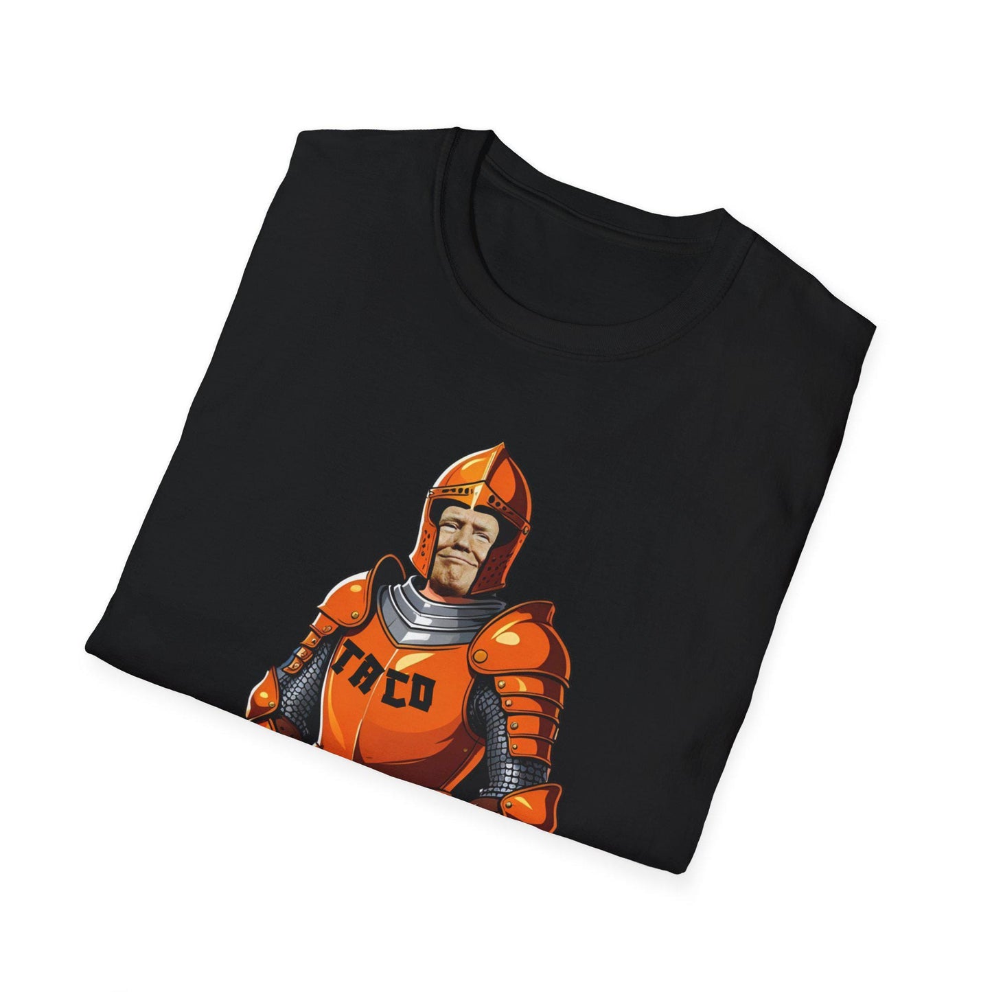 TACO Knight Unisex Softstyle T-Shirt, Funny Trump Activist Protest Tee, Orange Armor Shirt, Anti-Trump Apparel, Political Humor Top
