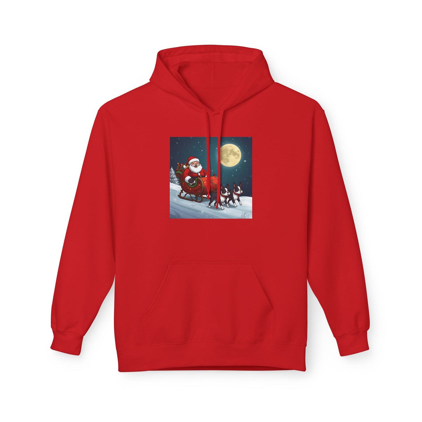 Boston Terrier Hoodie: Cute and Mighty Santas Sleigh Unisex Fleece
