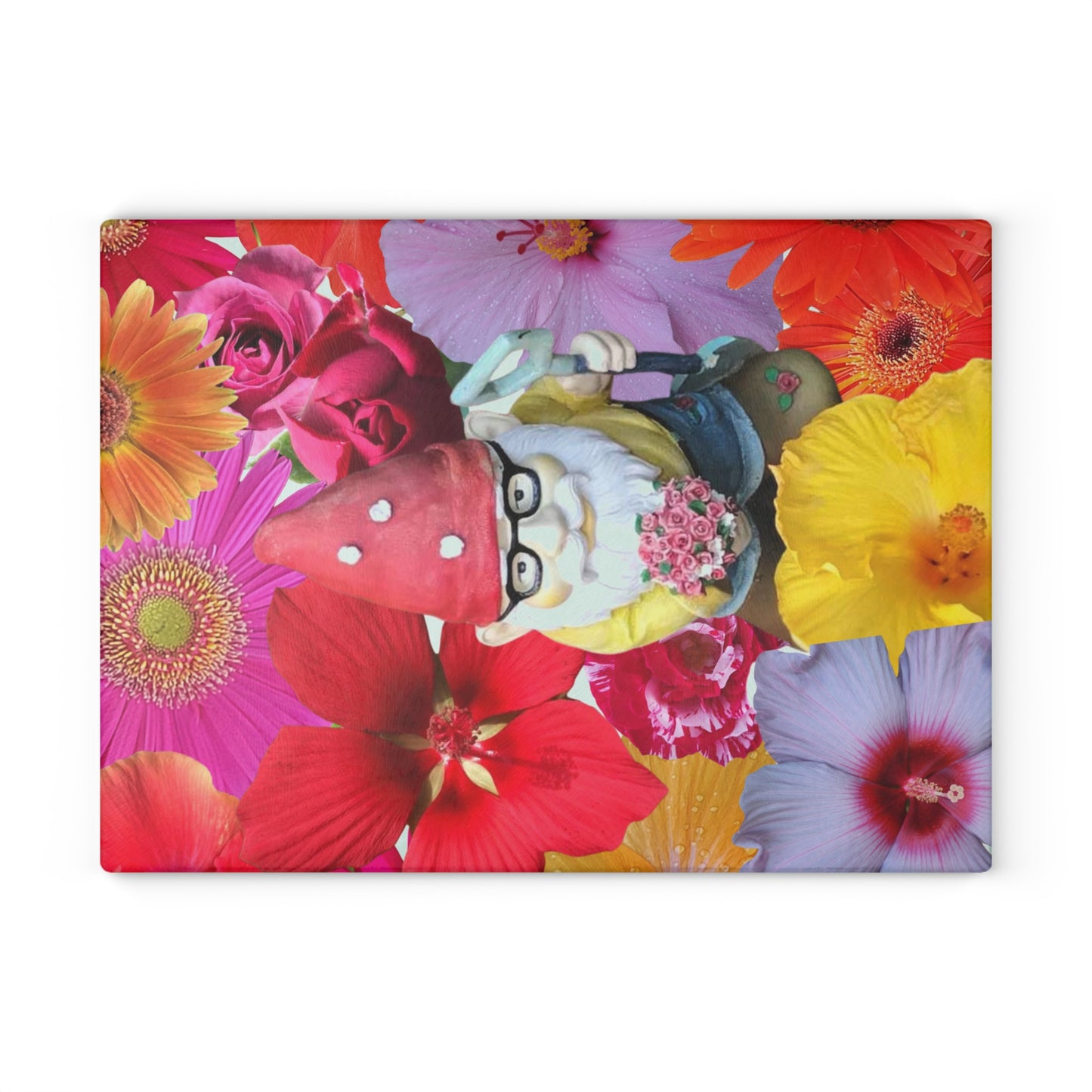 Cutting Board - Whimsical Flower and Gnome Design