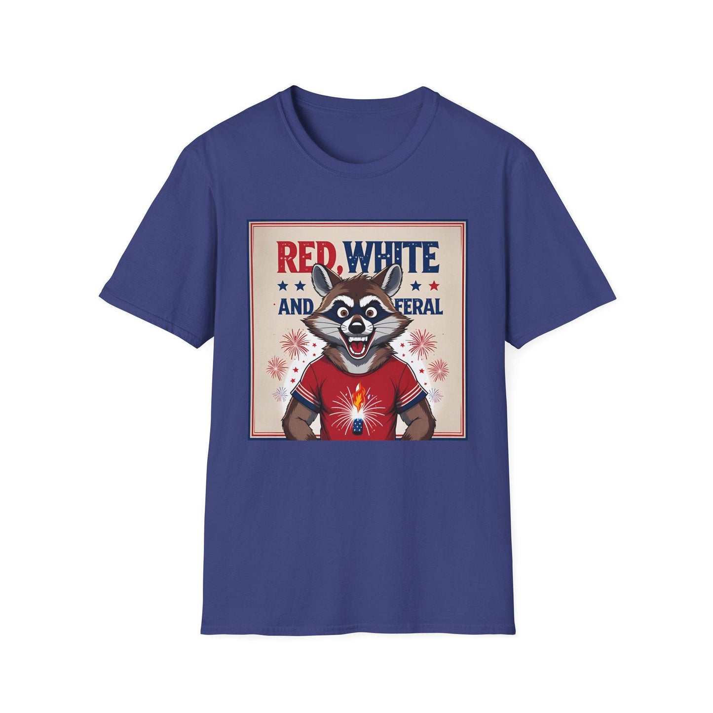 Racoon Independence Day T-Shirt, 4th of July Shirt, Red White Feral Tee, Unisex Softstyle Top, Animal Lover Gift