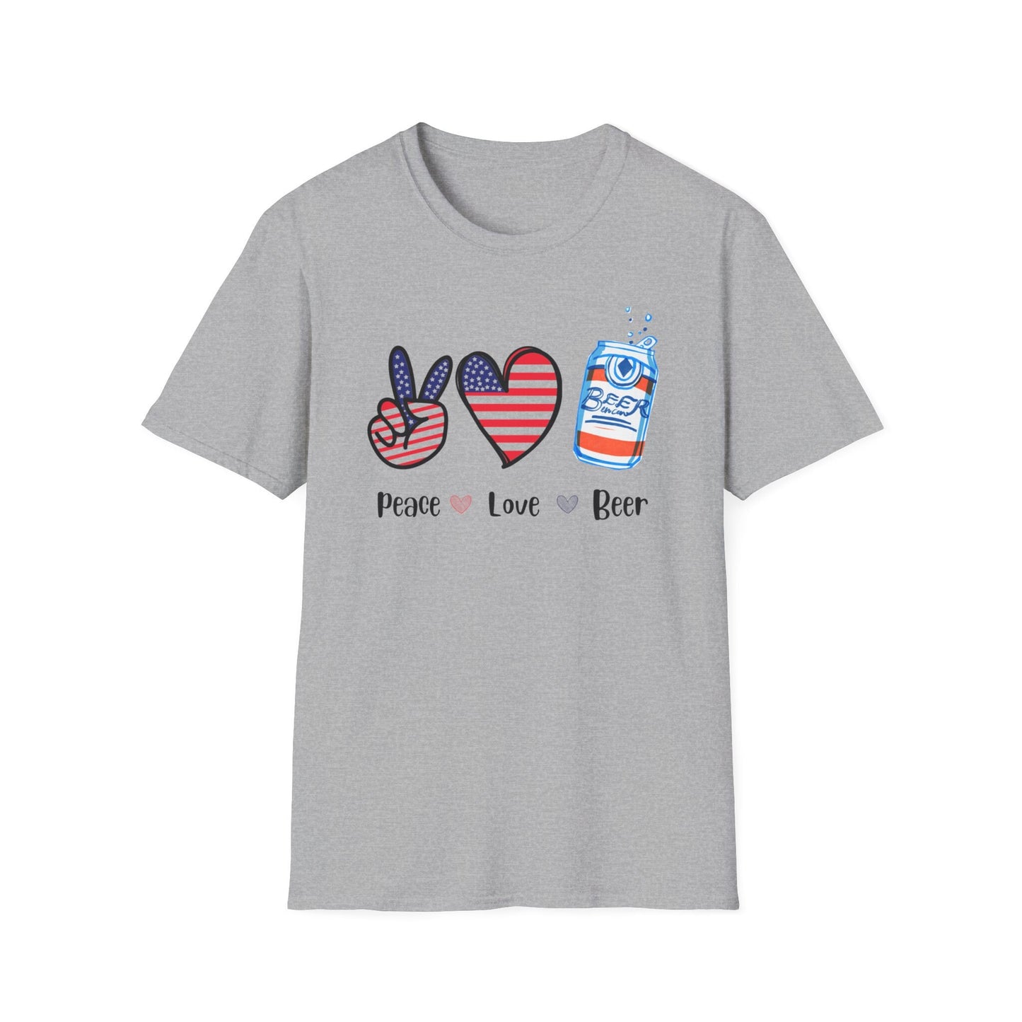 Peace, Love and Beer, Memorial day tee, 4th of July tee, Beer lover tee, beer lover gift, Summer party tee, Unisex Softstyle T-Shirt