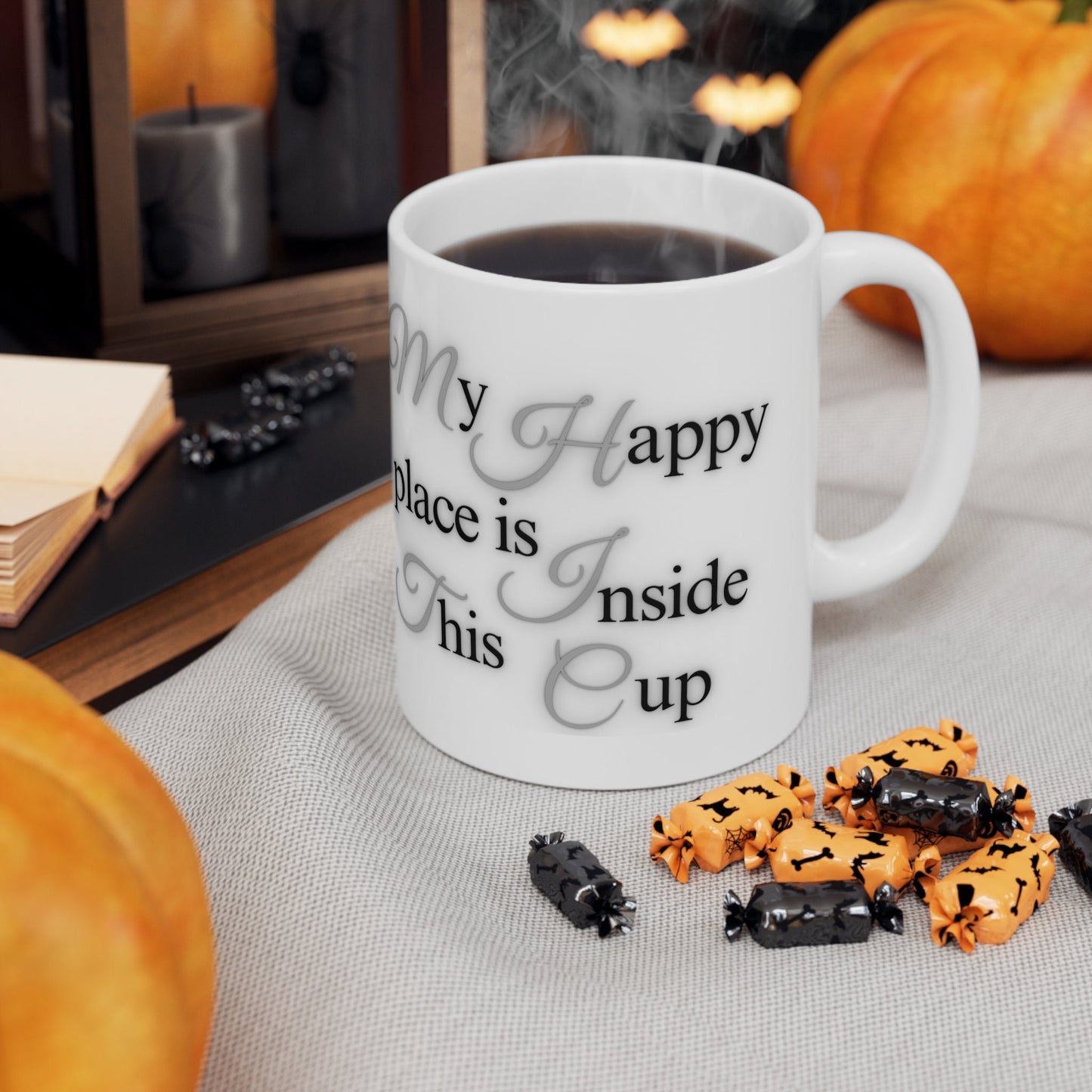 happy place mug, coffee is my happy place, coffee lover gift, cat and coffee lover gift