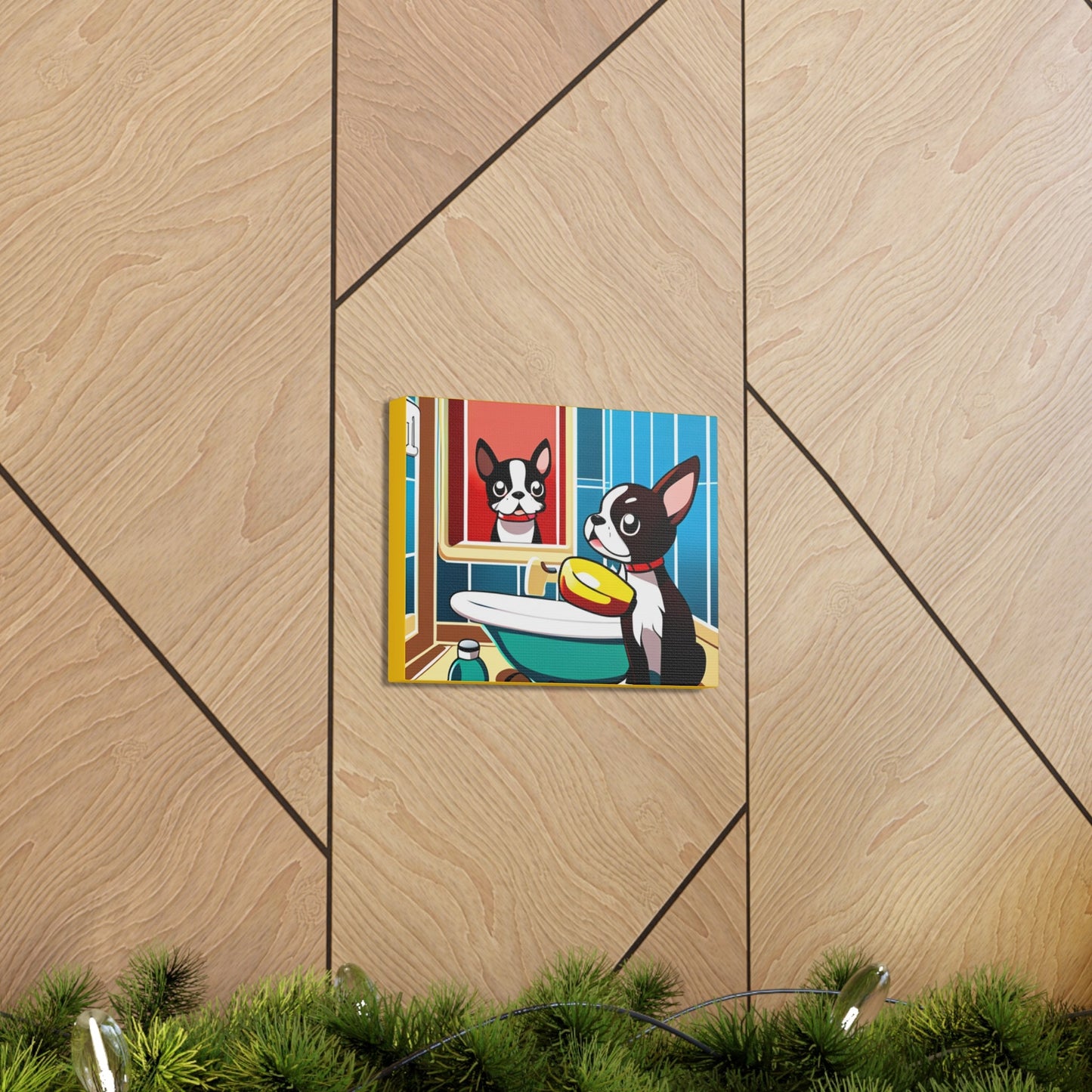 Canvas Gallery Wraps, Boston Terrier Bathroom Picture, Boston Bathroom, Boston Ready for the day