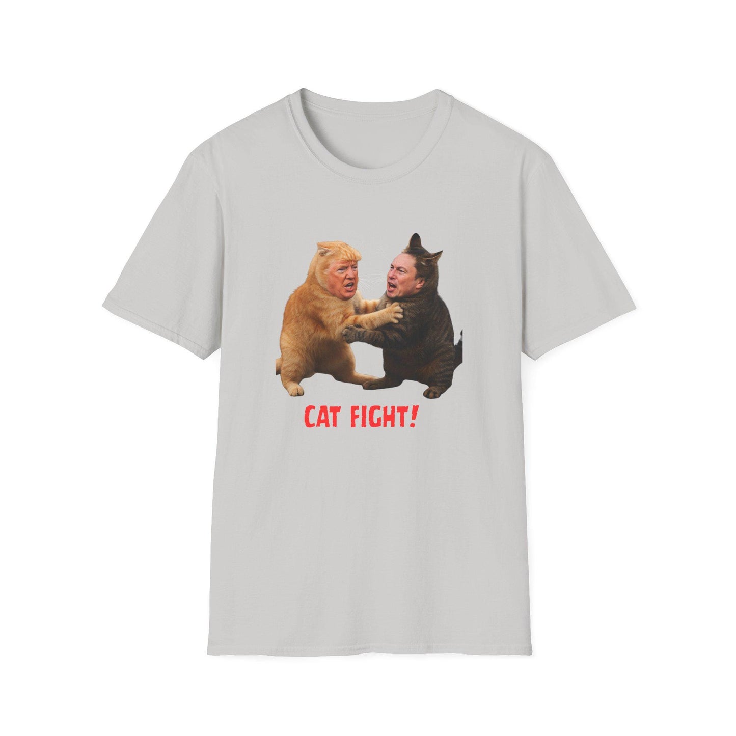 Cat Fight T-Shirt, Trump vs Musk Cat Faces Tee, Humorous Graphic Tee, Funny Political Shirt, Animal Print T-Shirt