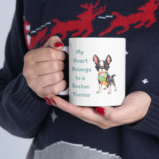 My heart belongs to a Boston Terrier Mug, Ceramic Mug, boston terrier coffee mug dog lover, boston terrier gift