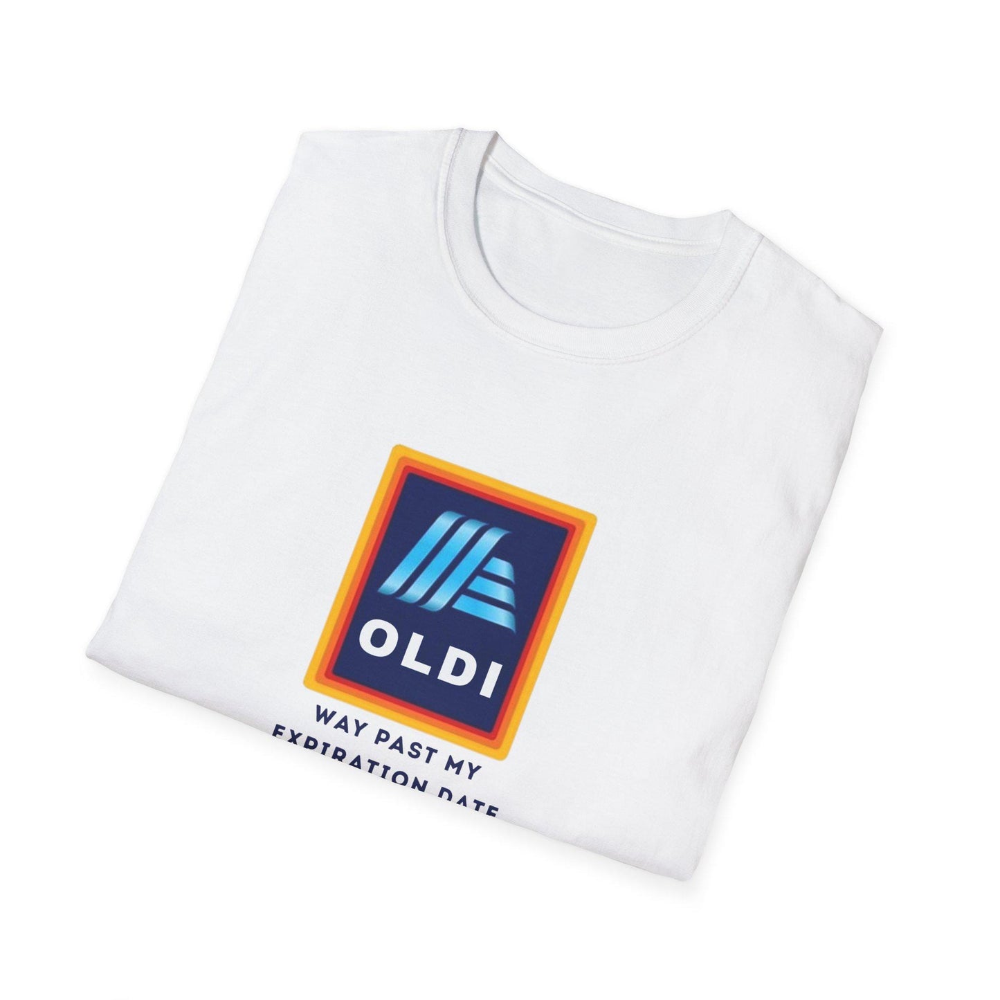 Oldi Spoof Unisex Softstyle T-Shirt, Age Humor Tee, Way Past My Expiration Date, Aldi Parody Shirt, Funny Graphic Top