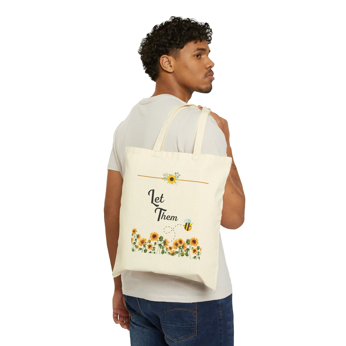 Let them bee Cotton Canvas Tote Bag, let them, let them be, live and let live movement, bee lover tote