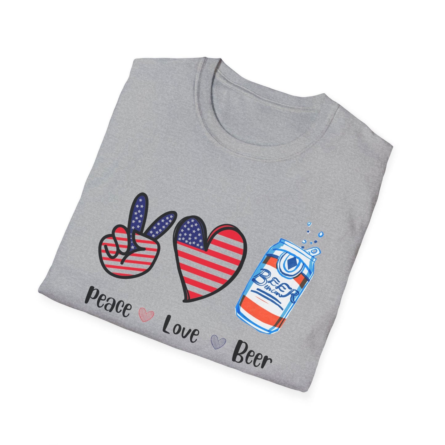 Peace, Love and Beer, Memorial day tee, 4th of July tee, Beer lover tee, beer lover gift, Summer party tee, Unisex Softstyle T-Shirt