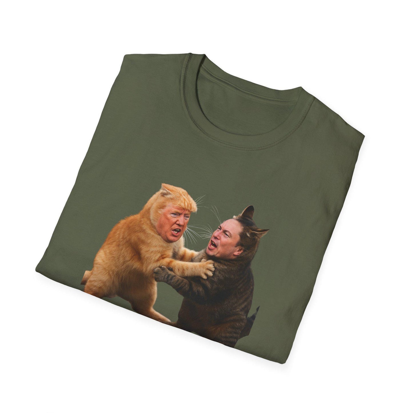 Cat Fight T-Shirt, Trump vs Musk Cat Faces Tee, Humorous Graphic Tee, Funny Political Shirt, Animal Print T-Shirt