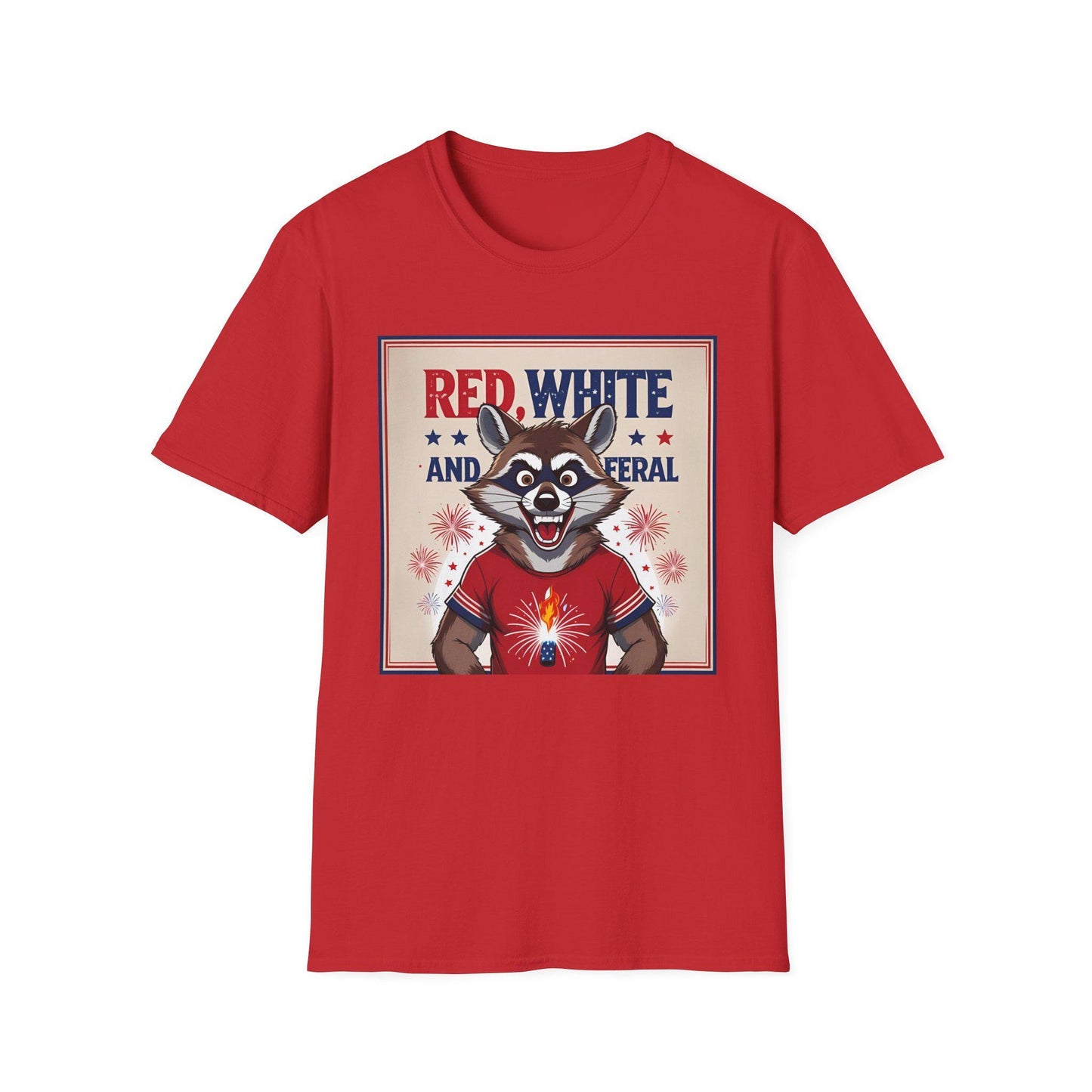 Racoon Independence Day T-Shirt, 4th of July Shirt, Red White Feral Tee, Unisex Softstyle Top, Animal Lover Gift
